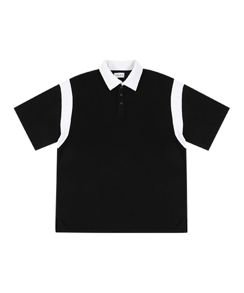 오버핏 테리 배색 카라 반팔 티셔츠 (BLACK/WHITE)